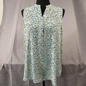 Eliane Rose Sleeveless Blouse Womens Large Blue Green‎ White Abstract Print Top